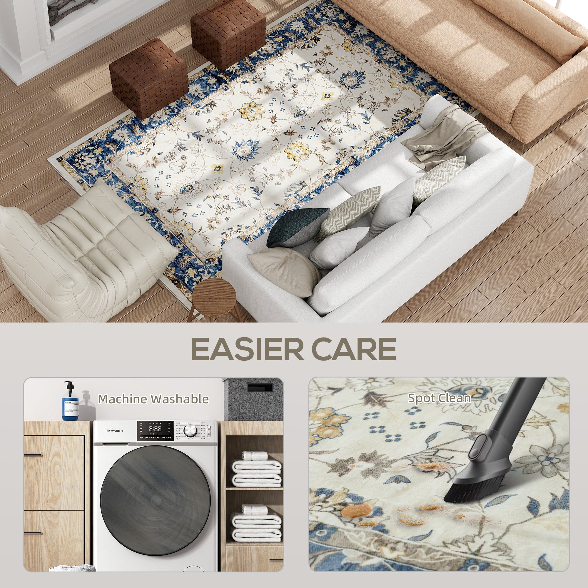 Haven And Hue | Boho Floral Washable Area Rug